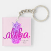Aloha Paarse Pineappel Square Sleutelhanger Mini (Achterkant)