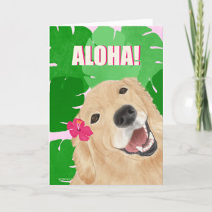 Aloha Palm Bladeren Gouden Retriever Hond Kaart