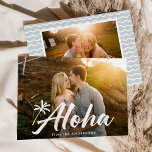 Aloha palmboom 2 foto feestdagenkaart<br><div class="desc">Moderne, tropische vakantiekaart met uw horizontale foto met volledige bloeding aan de voorzijde met "Aloha" in een wit handschrift aangevuld met een handgetekende palmboom. Personaliseer de voorkant van de Aloha-vakantiekaart door jouw namen toe te voegen. De kaart draait om en bevat een extra foto en uw aangepaste bericht met witte...</div>