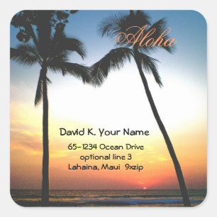Aloha Palmboom Adres Vierkante Sticker
