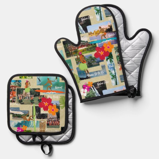 Aloha Paradise Hawaiian Briefkaart Ovenwant & Pannenlap Set (Voorkant / Achterkant)