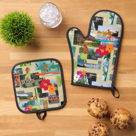 Aloha Paradise Hawaiian  Briefkaart Ovenwant & Pannenlap Set (Top down)