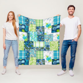 Aloha Patchwork Hawaïaanse tropische Prints- Blauw Fleece Deken