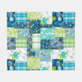 Aloha Patchwork Hawaïaanse tropische Prints- Blauw Fleece Deken (Voorkant (Horizontaal))