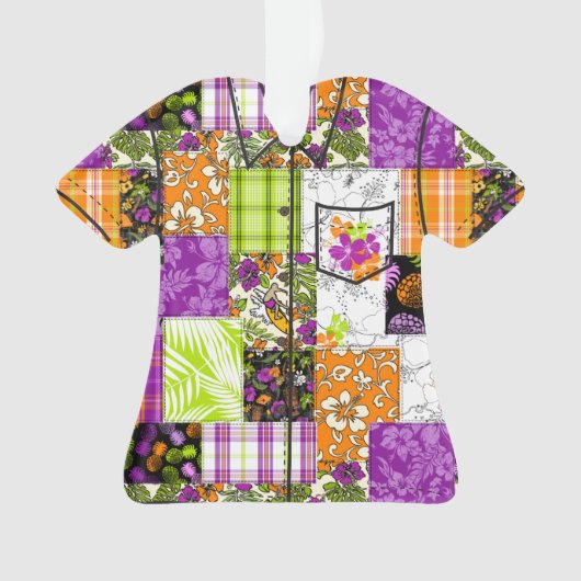 Aloha Patchwork Hawaiian Tropical Aloha Shirt Ornament (voorkant)