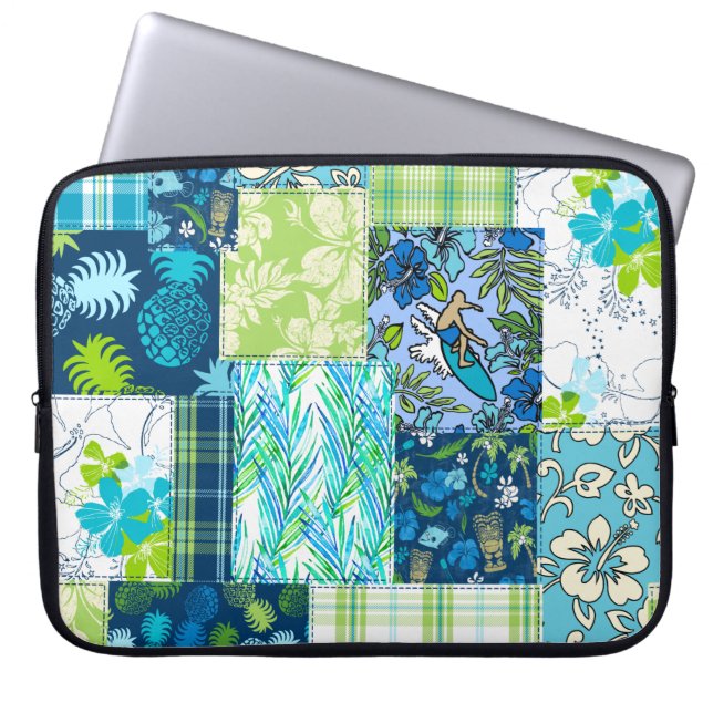 Aloha Patchwork Hawaiian Tropical Prints Wetsuit L Laptop Sleeve (Voorkant)