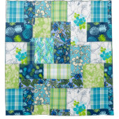 Aloha Patchwork Hawaiian Tropische Prints - Blauwg Douchegordijn (Voorkant)