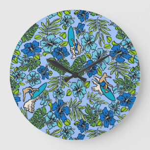 Aloha Patchwork Hawaiian Tropische Prints - Blauwg Grote Klok