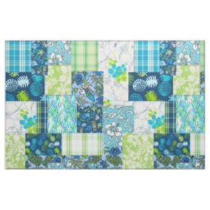 Aloha Patchwork Hawaiian Tropische Prints - Blauwg Stof