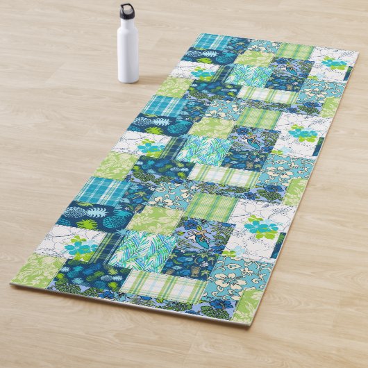 Aloha Patchwork Hawaiian Tropische Prints - Blauwg Yogamat (In situ)