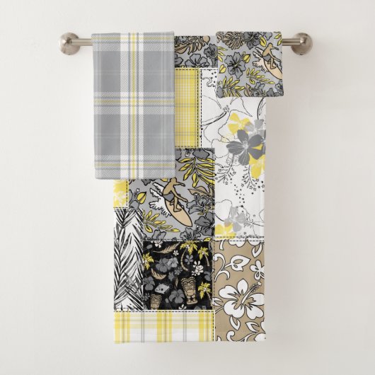 Aloha Patchwork Hawaiian Tropische Prints - Neutra Bad Handdoek (Insitu)