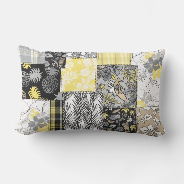 Aloha Patchwork Hawaiian Tropische Prints - Neutra Buitenkussen (Voorkant)