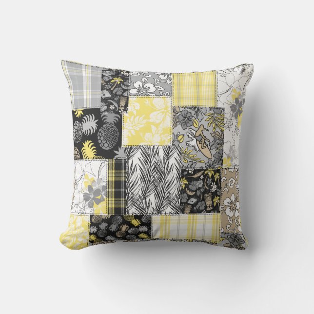 Aloha Patchwork Hawaiian Tropische Prints - Neutra Buitenkussen (Voorkant)