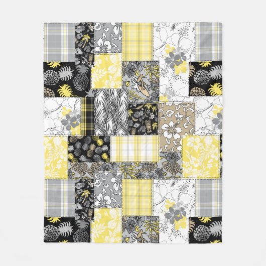 Aloha Patchwork Hawaiian Tropische Prints - Neutra Fleece Deken (Voorkant)