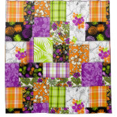 Aloha Patchwork Hawaiian Tropische Prints - Violet Douchegordijn (Voorkant)