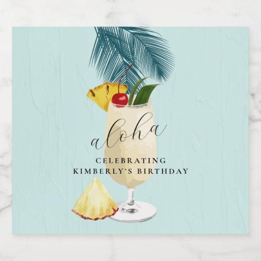 Aloha Pina Colada Green Cocktail Verjaardagsfeestj Bier Etiket (Enkel label)