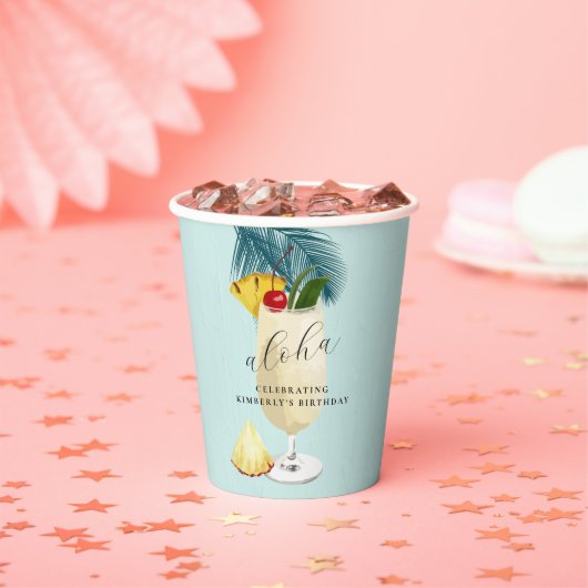 Aloha Pina Colada Green Cocktail Verjaardagsfeestj Papieren Bekers (Insitu)