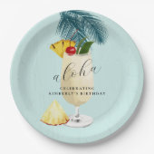 Aloha Pina Colada Green Cocktail Verjaardagsfeestj Papieren Bordje (Voorkant)