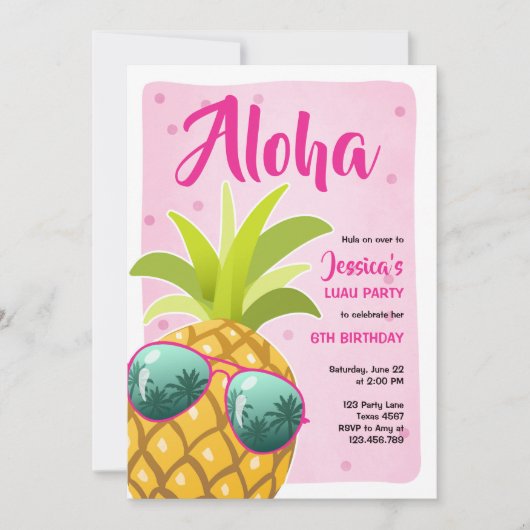 Aloha pineappel Birthday Tropical Luau Hawaii roze Kaart (Voorkant)