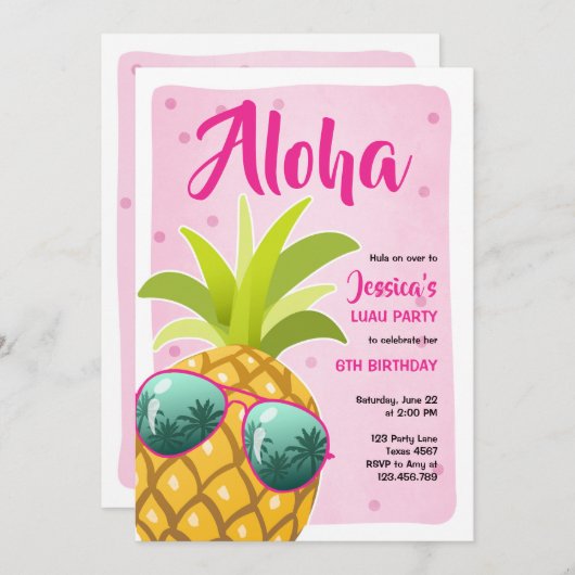 Aloha pineappel Birthday Tropical Luau Hawaii roze Kaart (Voorkant / Achterkant)
