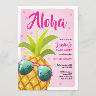 Aloha pineappel Birthday Tropical Luau Hawaii roze Kaart