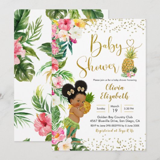 Aloha Pineapple African Afro Girl Baby shower Kaart (Voorkant / Achterkant)