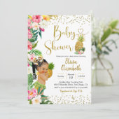 Aloha Pineapple African Girl Baby shower Kaart (Staand voorkant)