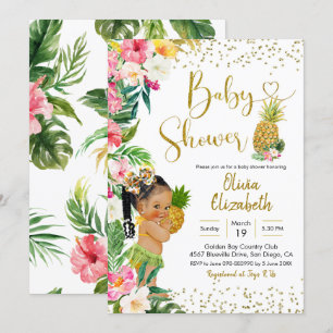 Aloha Pineapple African Girl Baby shower Kaart