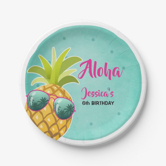 Aloha Pineapple Birthday Paper Bord Tropische Luau (Voorkant)