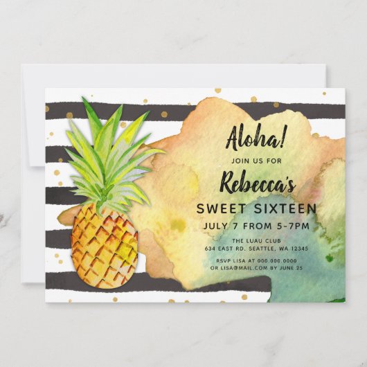 Aloha Pineapple Birthday party Invitations Kaart (Voorkant)