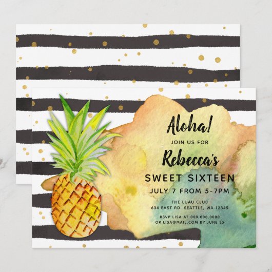 Aloha Pineapple Birthday party Invitations Kaart (Voorkant / Achterkant)