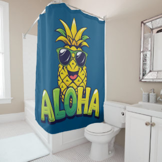Aloha Pineapple Collectie Blauwgroen Douchegordijn