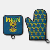 Aloha Pineapple Collectie Blauwgroen Oven Mitt & P Ovenwant & Pannenlap Set (Voorkant)