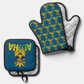 Aloha Pineapple Collectie Blauwgroen Oven Mitt & P Ovenwant & Pannenlap Set (Voorkant / Achterkant)