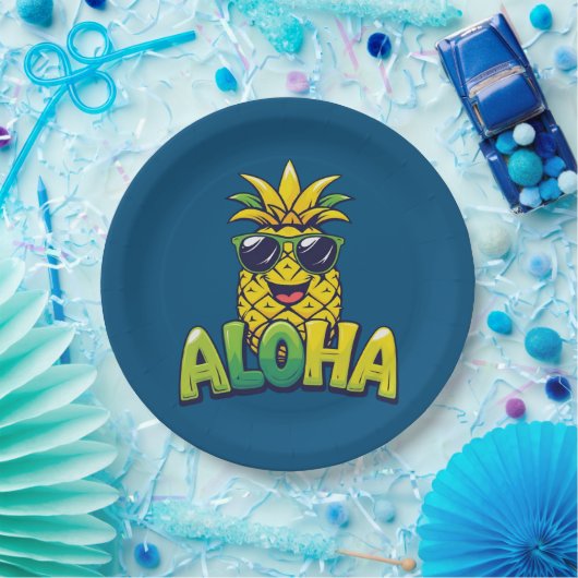 Aloha Pineapple Collectie Blauwgroen papier Borden Papieren Bordje (Feest)