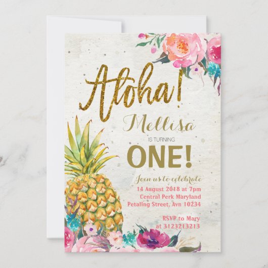 Aloha Pineapple eerste verjaardag uitnodiging (Voorkant)