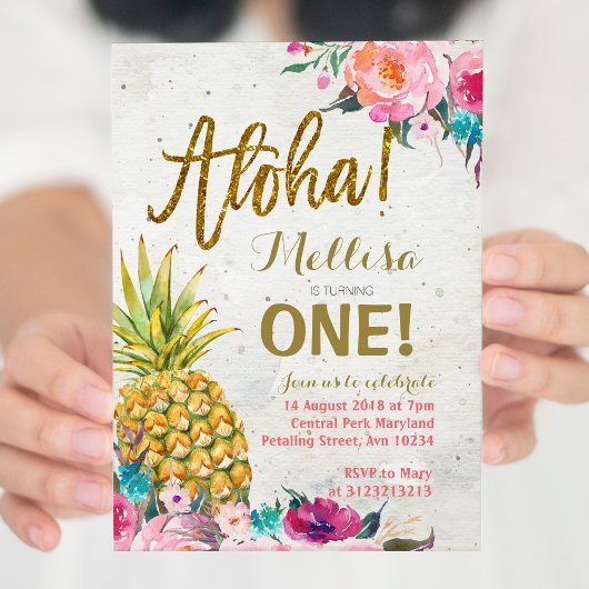 Aloha Pineapple eerste verjaardag uitnodiging