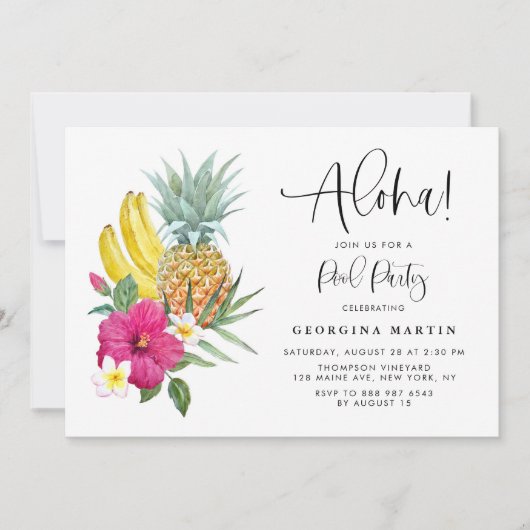 Aloha Pineapple en Hibiscus Tropical Pool Party Kaart (Voorkant)