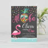 Aloha Pineapple Flamingo Birthday Invitation Pink Kaart (Staand voorkant)