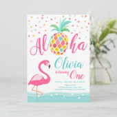 Aloha Pineapple Flamingo Verjaardag Uitnodiging Ro (Staand voorkant)