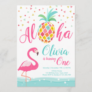 Aloha Pineapple Flamingo Verjaardag Uitnodiging Ro