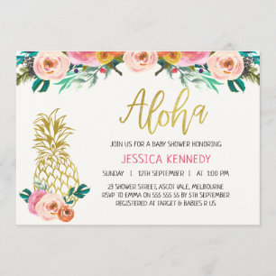 Aloha Pineapple Floral Baby shower Kaart