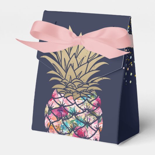 Aloha Pineapple Floral Navy Blue Birthday Bedankdoosjes (Voorkant Zijde)