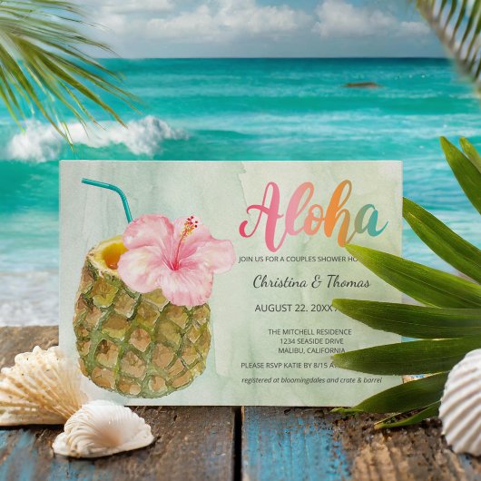 Aloha Pineapple Hibiscus Tropical Cocktail Shower Kaart