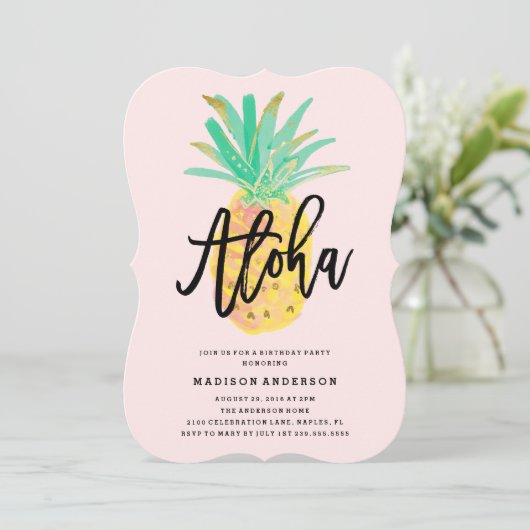 Aloha Pineapple Party Invitation Kaart (Staand voorkant)