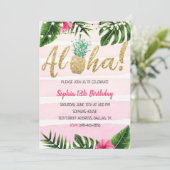 Aloha Pineapple Pink Birthday Uitnodiging (Staand voorkant)