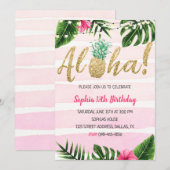 Aloha Pineapple Pink Birthday Uitnodiging (Voorkant / Achterkant)