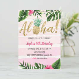 Aloha Pineapple Pink Birthday Uitnodiging