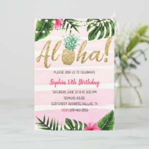 Aloha Pineapple Pink Birthday Uitnodiging