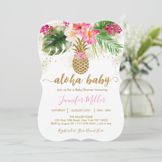 Aloha Pineapple Tropisch Baby shower Kaart (Staand voorkant)
